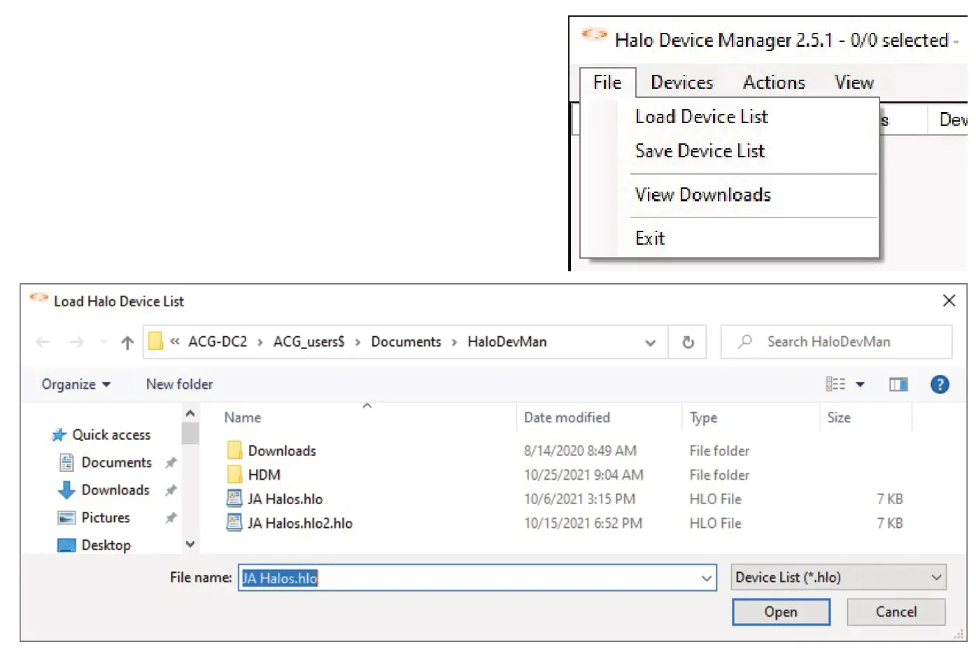 IP Video Corporation Halo Device Manager - LOAD DEVICE LIsT