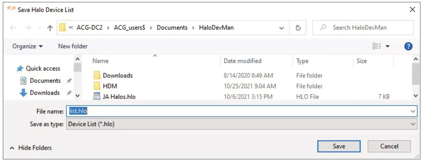 IP Video Corporation Halo Device Manager - sAVE DEVICE LIsT