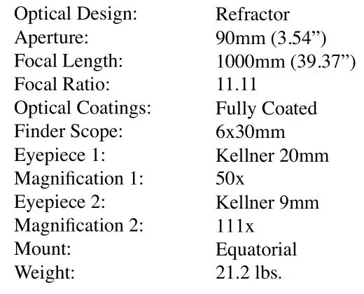 CARSON RP-400 Telescope - Specifications