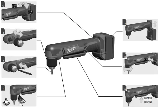 milwaukee C18 RAD M18 Compact Right Angle Drill Instructions FIG 1