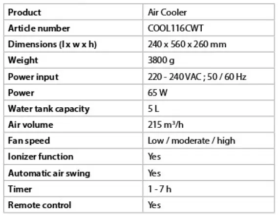 nedis COOL116CWT Air Cooler with a 5 L Water Tank Capacity 3