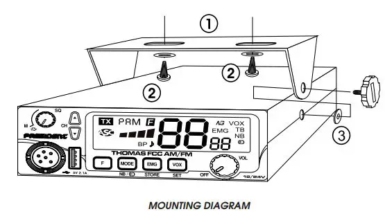 PRESIDENT TXUS093 Thomas FCC AM FM CB Radio Owner's Manual - MOUNTING DIAGRAM