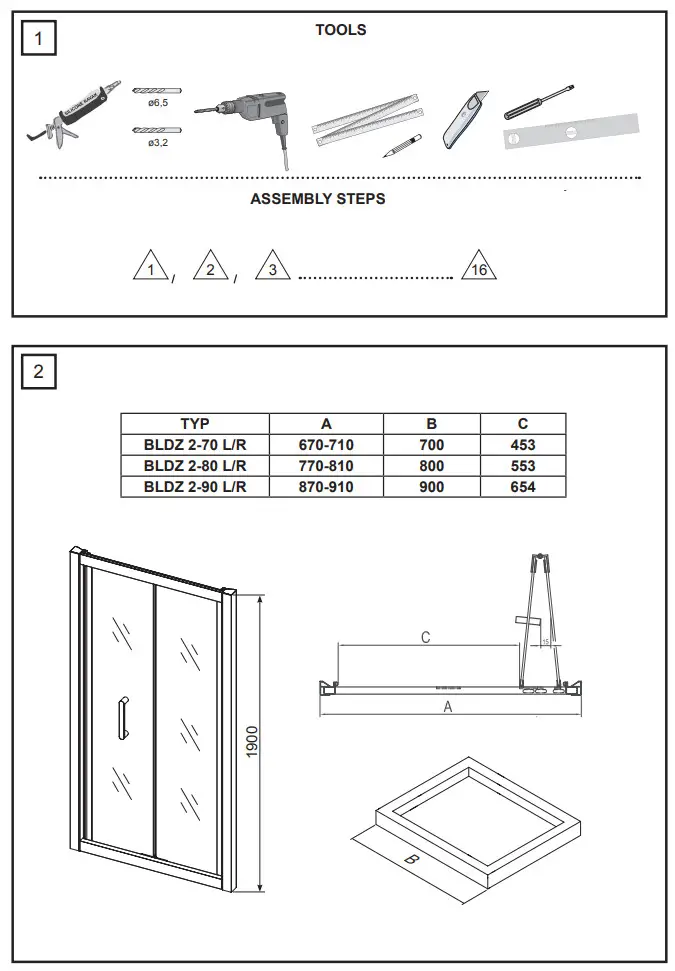 RAVAK BLDZ2 70 80x190cm Shower Door - figure 1