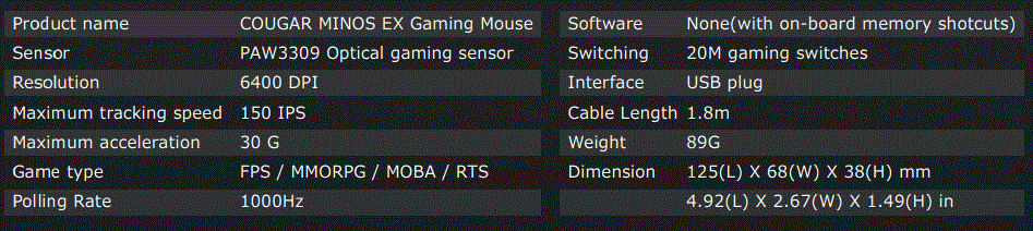 COUGAR PAW3309 Minos EX Gaming Mouse 1