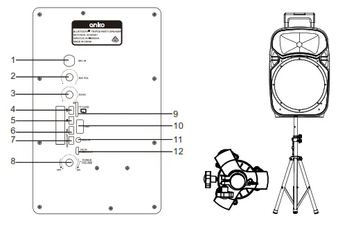 Kmart 43183401 Bluetooth Tripod Party Speaker - Button and interface