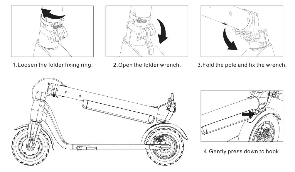 JIVR Electric Scooter Plus Silver - Folding chart