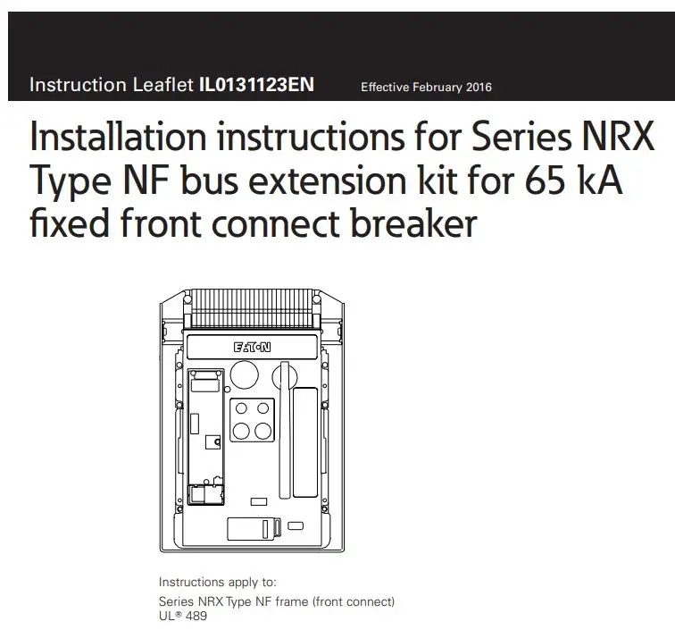 EATON IL0131123EN NRX Type NF Bus Extension Kit Instruction Manual