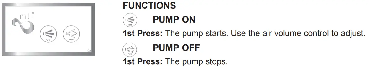 MTI S133 Jasmine 2 Drop In and Undermount Soaking Tubs - KEYPAD FUNCTIONS