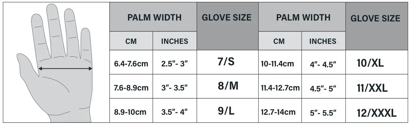 TRADE FORCE TF Glove - GLOVE SIZE CHART