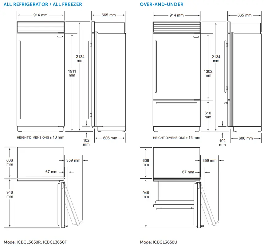 SUB ZERO Classic Series Stainless Steel Bottom Freezer - MODELS1