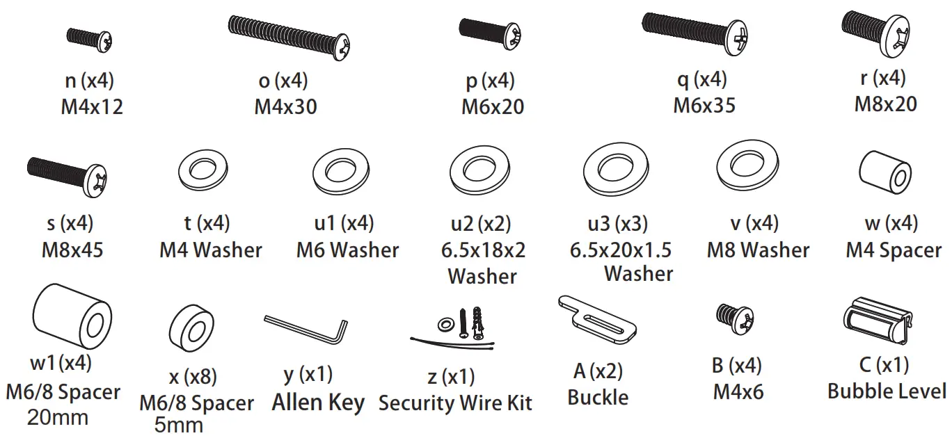 FORGING MOUNT HY4105 Universal Table Top TV Stand - Part List-