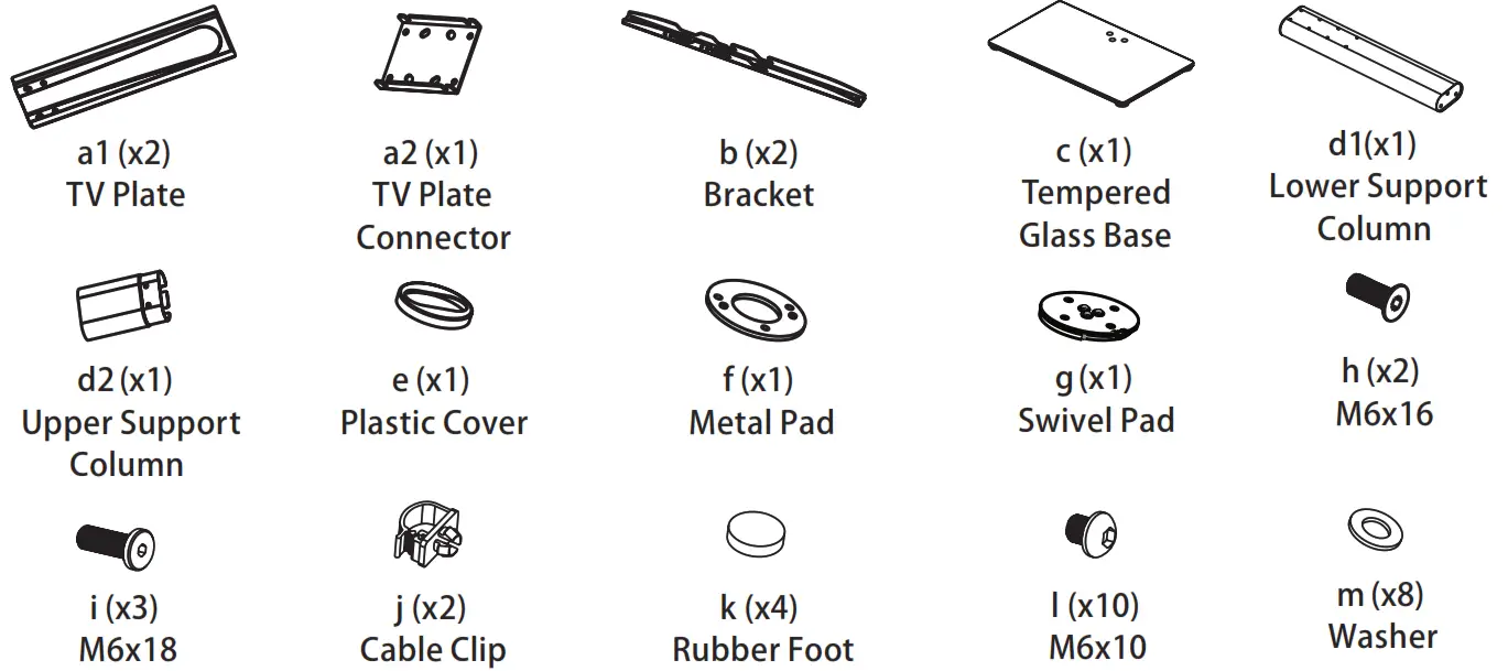 FORGING MOUNT HY4105 Universal Table Top TV Stand - Part List