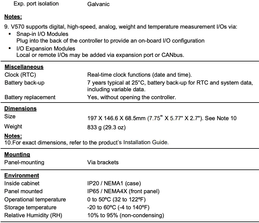 Technical Specifications Continued 8