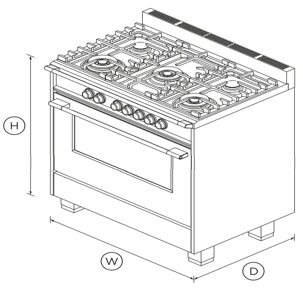 FISHER PAYKEL OR36SCG4W1 Gas Range 36 5 Burners - DIMENSIONS