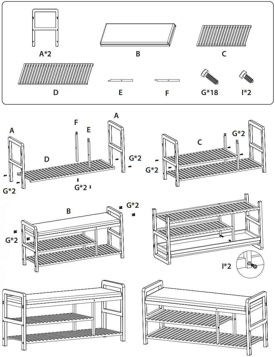 serenelife SLSHBN61 3 Tier Bamboo Shoe Bench - Assembly Instructions