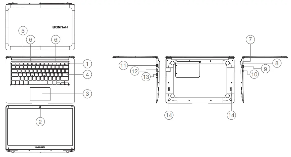 HYUNDAI HTLB14INC4Z1 14.1” Windows Laptop - Key Layout And Definitions