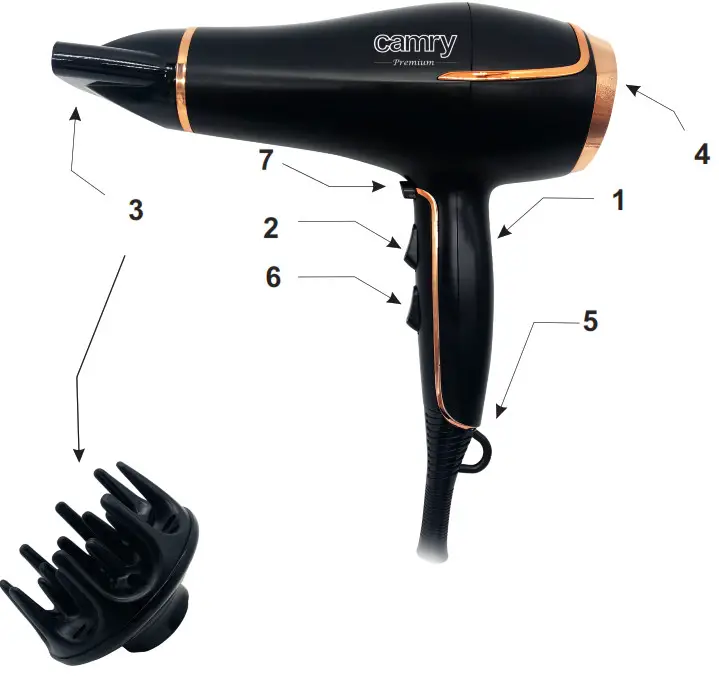 ADLER CR 2255 Hair Dryer Black Gold 2000 W- Overview