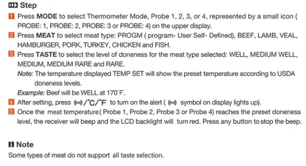 Veken B08XMD1Y7J Remote Wireless BBQ and Meat Thermometer with 4 Probes User Manual - Preset USDA doneness temperature