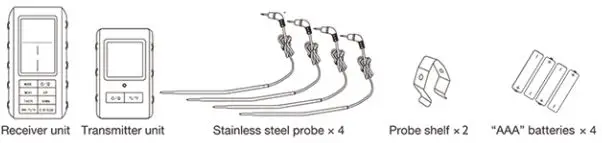 Veken B08XMD1Y7J Remote Wireless BBQ and Meat Thermometer with 4 Probes User Manual - Package Contents