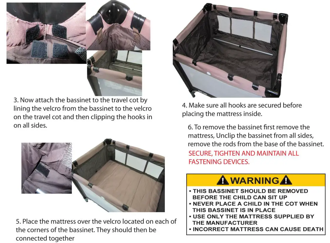 lovencare 723253 3-in-1 Sleep N Go Travel Cot Instruction Manual - Attaching the Bassinet