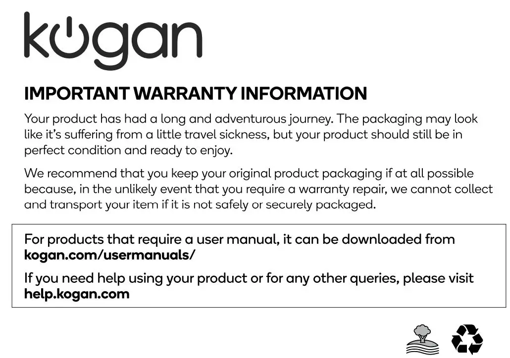 kogan 7kg Heat Pump Dryer Instruction Manual - Important Warranty Information
