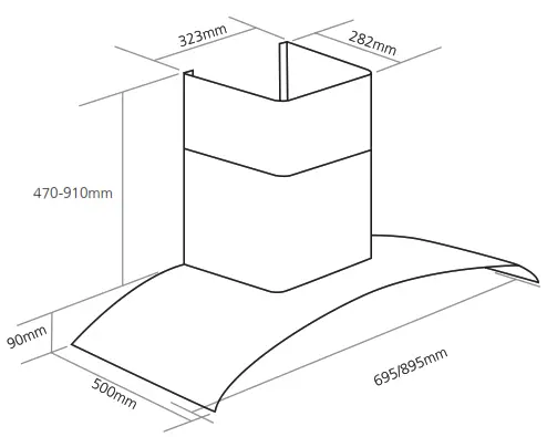 caple CGC610CGC710CGC910 Chimney Hood - PRODUCT DIMENSIONS