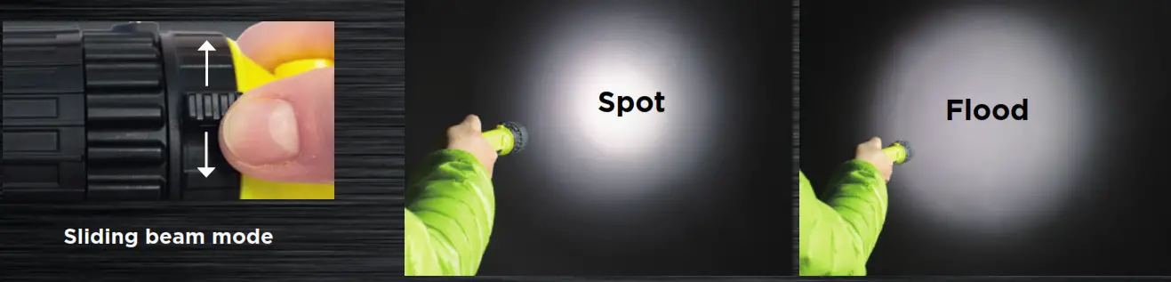 NightSearcher SIGMA ATEX 325 Lumen Right Angled Atex Flashlight - Sliding beam mode