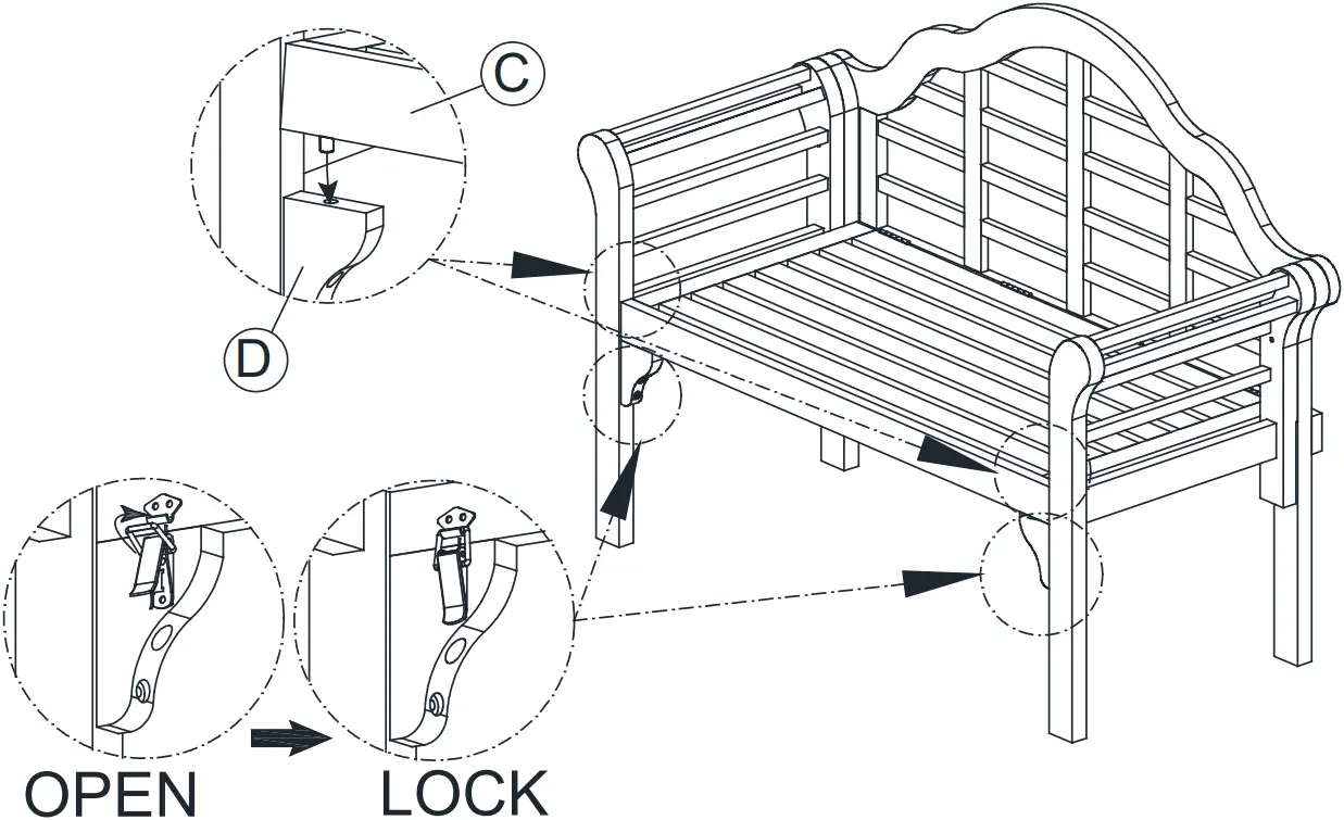COSTWAY OP70341 Folding Wood Lutyens Garden Bench Step 04
