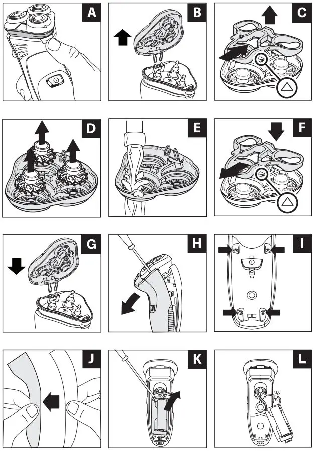REMINGTON PR1855 Virtually Indestructible Rotary Shaver User Manual - Fig A,L