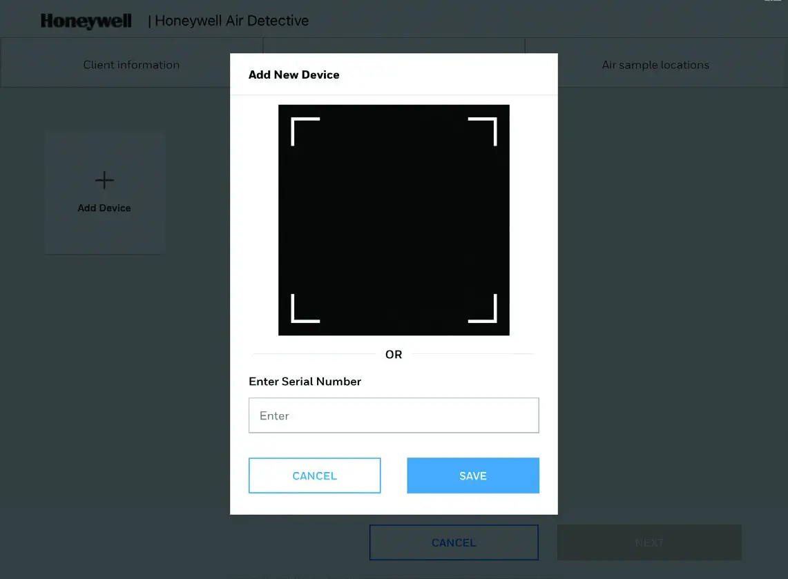 Honeywell 32352460 Air Detective - ADD NEW DEVICE QR CODE SCREEN