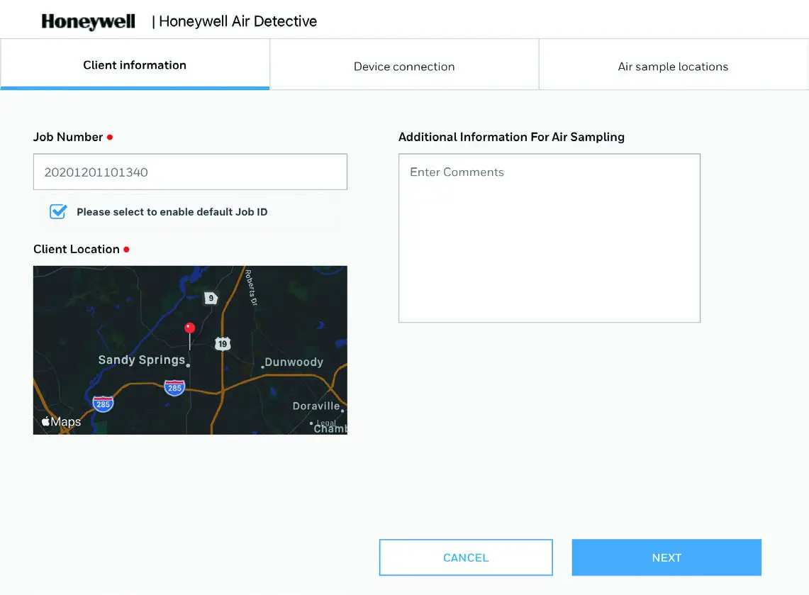 Honeywell 32352460 Air Detective - CLIENT INFORMATION TAB