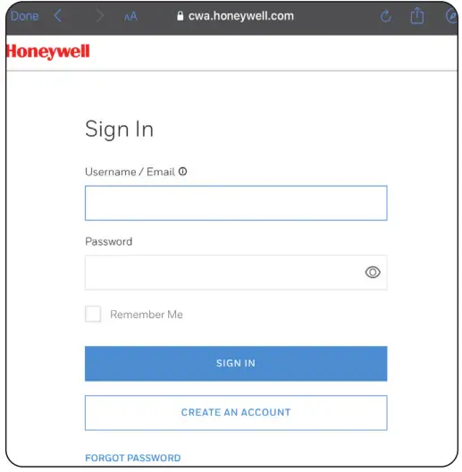 Honeywell 32352460 Air Detective- CREATE AN ACCOUNT SELECTION SCREEN