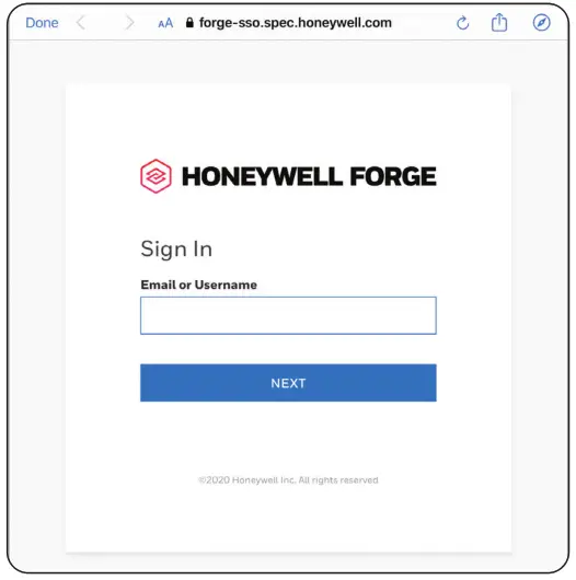 Honeywell 32352460 Air Detective- HONEYWELL FORGE SIGN IN SCREEN