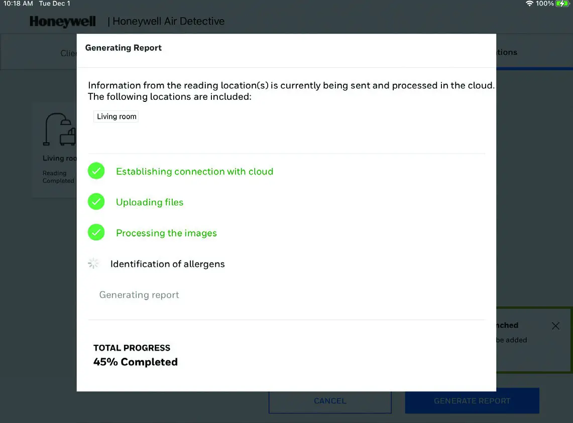 Honeywell 32352460 Air Detective - REPORT GENERATION STATUS SCREEN 2