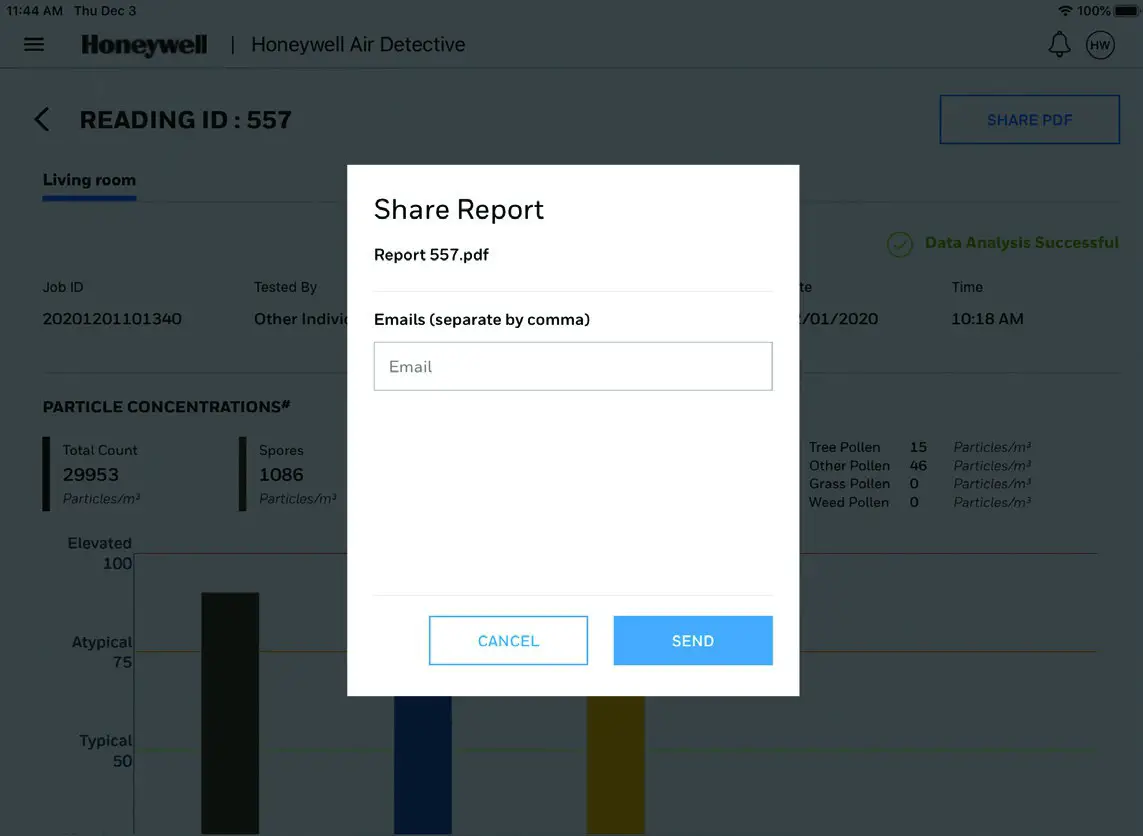 Honeywell 32352460 Air Detective - SHARE REPORT SCREEN 1