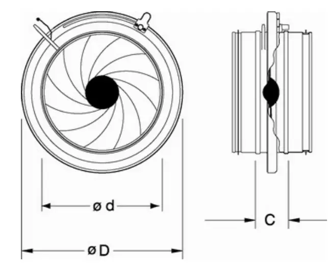 Puravent 6238 SPM 300 Iris Damper with Bulb - Dimensions
