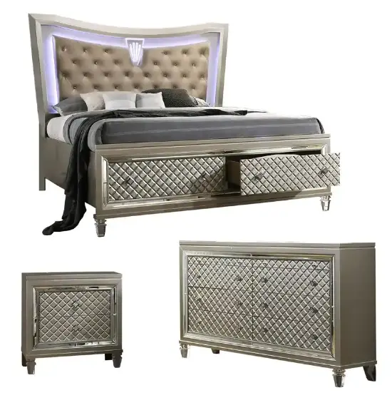 Best-Quality-Furniture-9749-Venetian-3-Piece-Champagne-Eastern-King Bedroom-product-image