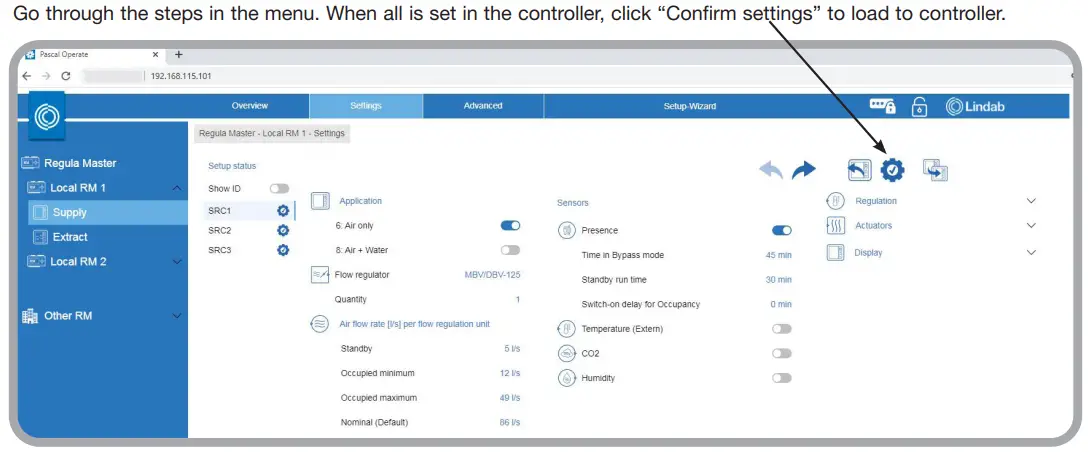 Lindab Pascal Operate - Setup all Supply unit