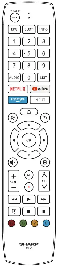 SHARP 2T C32EF2X LED Backlight TV - Remote Control