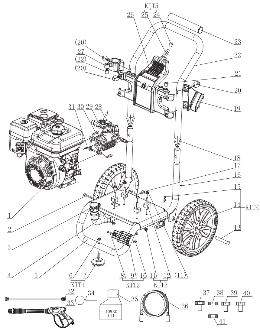 DuroMax XP2700PWS Gasoline Pressure Washer - PARTS ASSEMBLY