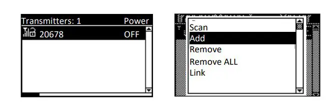 Handheld MicCommander Q5X - Select the desired transmitter and press ENTER to go to the transmitter menu