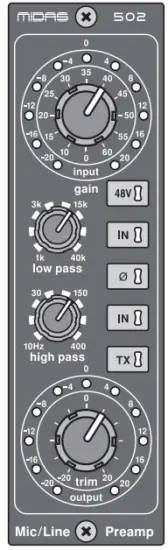 MIDAS 502 Modular 500 Series Microphone Preamplifier with Classic XL4 Filters