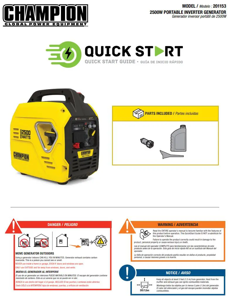 CHAMPION 201153 2500W Portable Inverter Generator User Guide