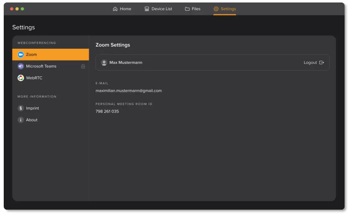 Apps WolfVision vSolution App User Guide - After successful login the user information are shown in the settings