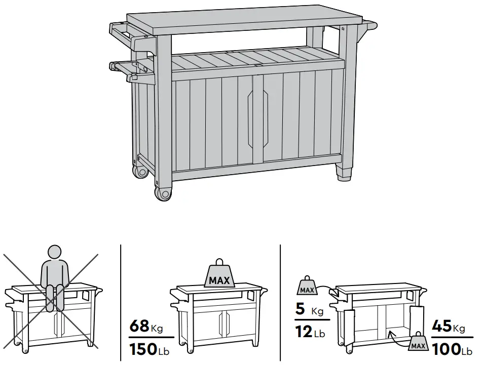 Keter 2127661 Unity XL Outdoor Kitchen Cart with Storage