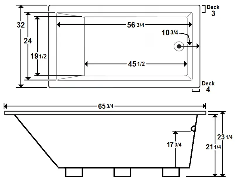 Laurel Mountain 6036PT064 PARKER 3 66 Inch x 32 Inch Drop-In Acrylic Tub - Figure