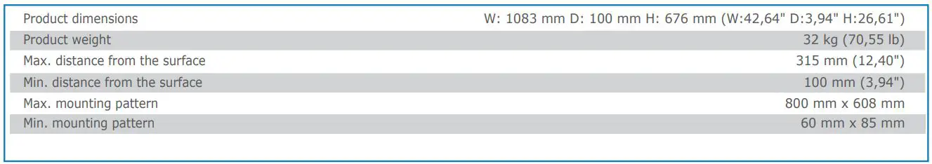 edbak VWFS95-L Full Service Video Wall Mount Instruction Manual - TECHNICAL SPECIFICATIONS