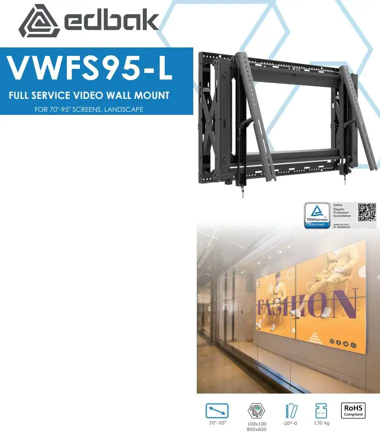 edbak VWFS95-L Full Service Video Wall Mount Instruction Manual