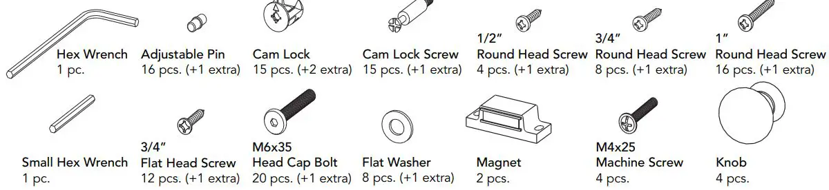 homestyles 5020-941 Kitchen Island Instruction Manual - Hardware List