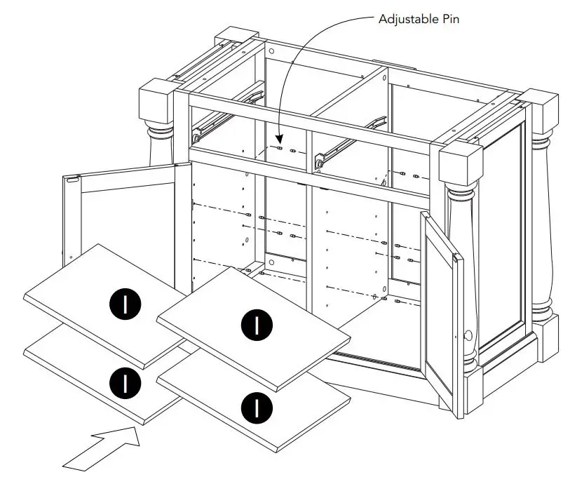 homestyles 5020-941 Kitchen Island Instruction Manual - Insert Adjustable Pins into side panels